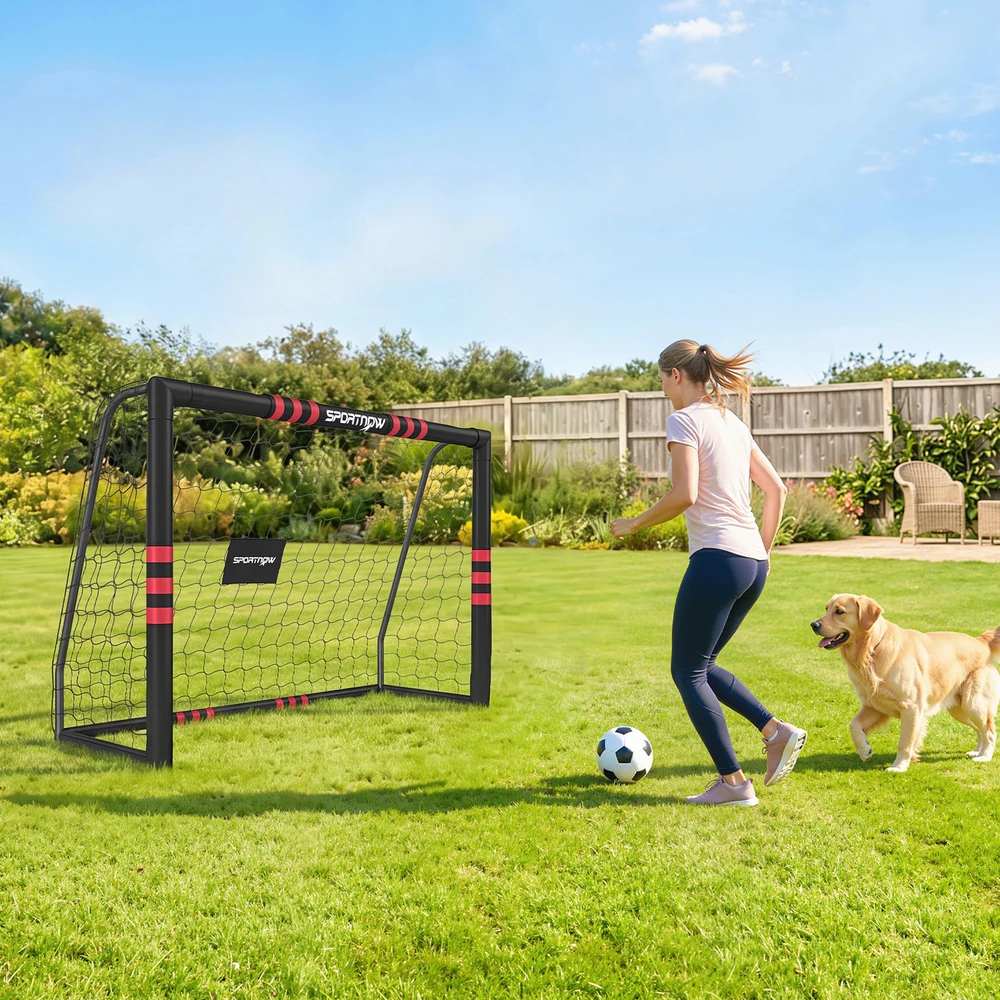 Futbolo vartai su paminkštintu rėmu ir 5 tvirtinimo kaiščiais, juodi ir raudoni, 180 x 60 x 120 cm