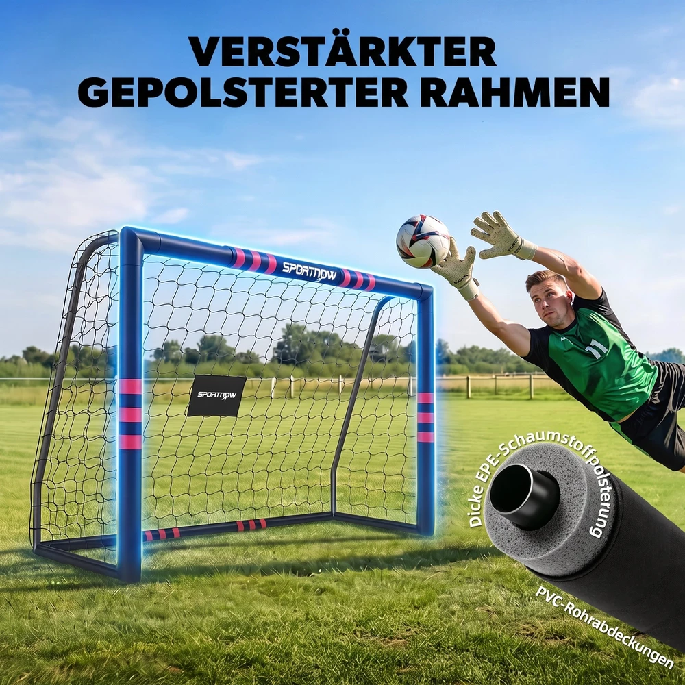 Futbolo vartai su paminkštintu rėmu ir 5 tvirtinimo kaiščiais, juodi ir raudoni, 180 x 60 x 120 cm