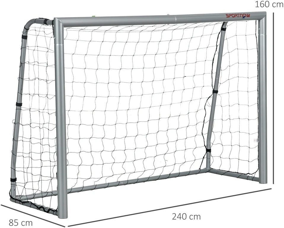 Sportnow HOMCOM Futbolo vartai su PE tinkleliu, futbolo vartai vaikams ir suaugusiems, 240 x 85 x 160 cm, plienas, PE, sodui, futbolo treniruotėms, pilkos spalvos