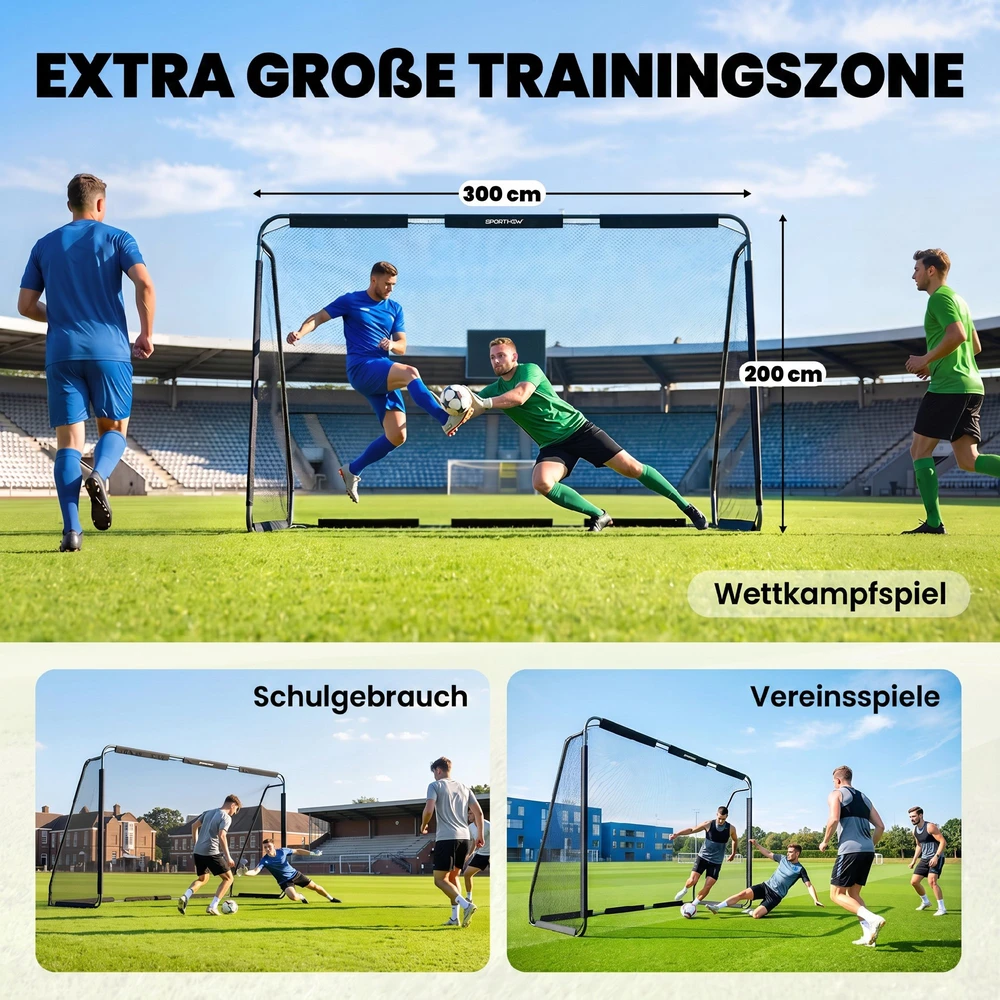 Futbolo vartai su tankiu poliesterio tinklu, juodi, 300 × 120 × 200 cm