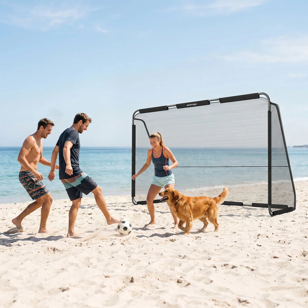 Futbolo vartai su tankiu poliesterio tinklu, juodi, 300 × 120 × 200 cm