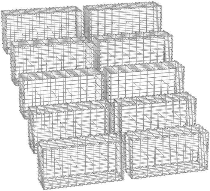 Songmics Gabionų krepšiai 100 x 30 x 30 cm, 10 vnt., sidabriniai
