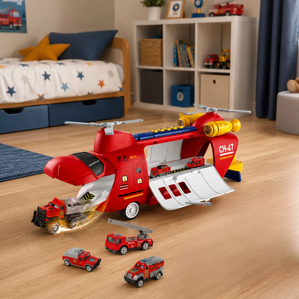 Lean Toys Gaisrinis transportinis lėktuvas 43×16×18 cm 6 vnt.