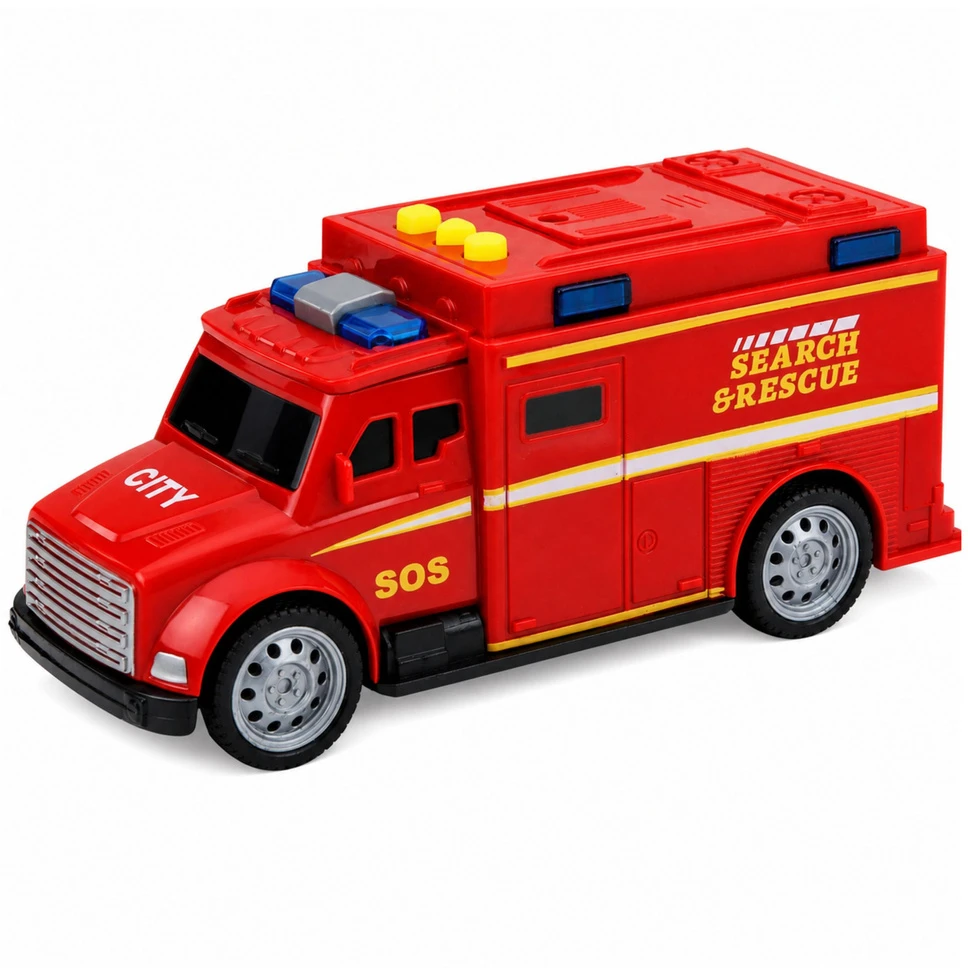 Lean Toys Gelbėjimo automobilis su šviesos ir garso efektais, raudonas, 15,5 × 7 × 5 cm