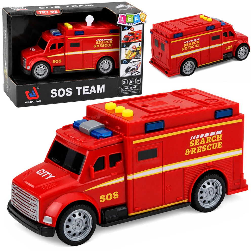 Lean Toys Gelbėjimo automobilis su šviesos ir garso efektais, raudonas, 15,5 × 7 × 5 cm