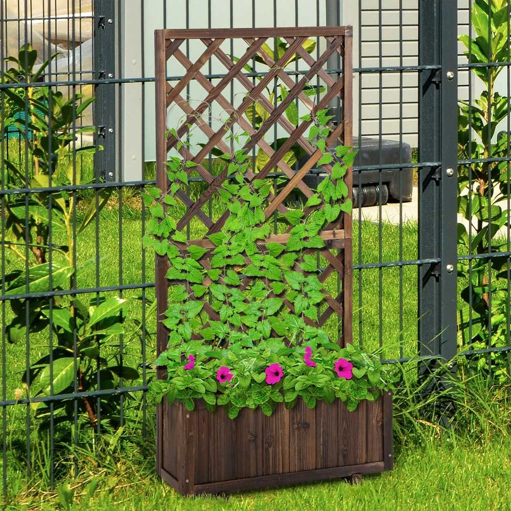 Outsunny pakeliama lysvė su grotelėmis, medinė gėlinė, 72,5x31,5x149,5 cm, vijokliniams augalams ir rožėms