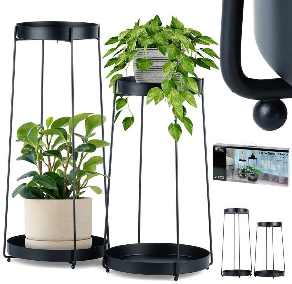 KOOPMAN Trends4You Metalinis gėlių stovas 2-nivelių juodas 46 / 58 cm 2 vnt.