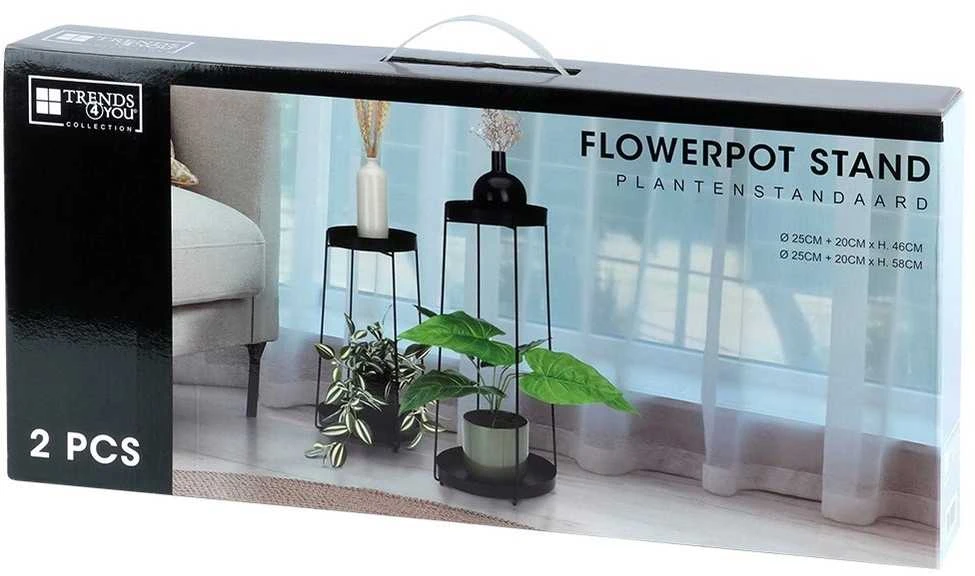 KOOPMAN Trends4You Metalinis gėlių stovas 2-nivelių juodas 46 / 58 cm 2 vnt.