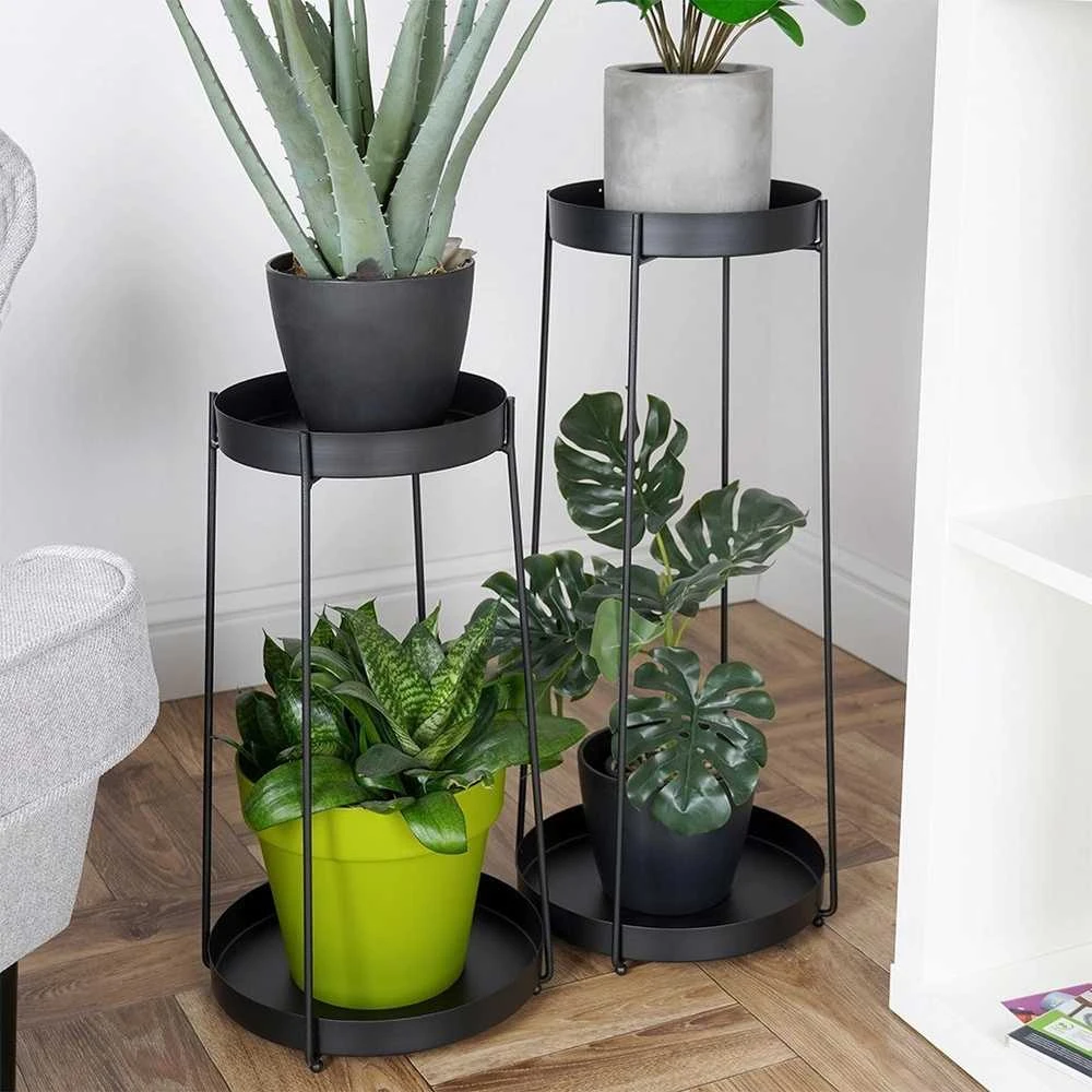 KOOPMAN Trends4You Metalinis gėlių stovas 2-nivelių juodas 46 / 58 cm 2 vnt.