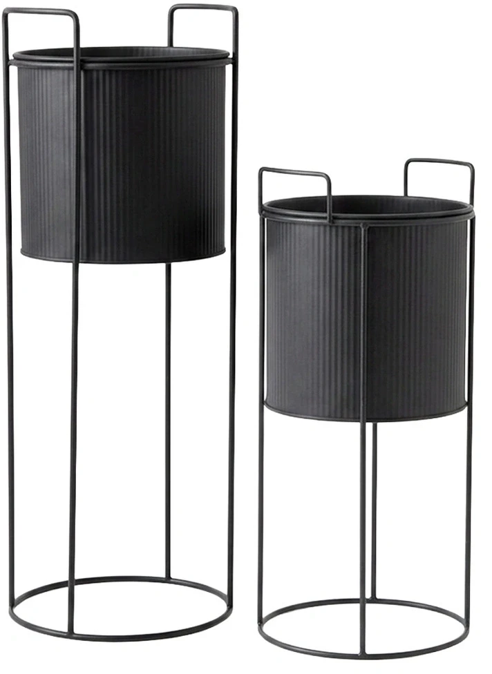 Home Styling Collection Gėlių stovai su išimamais vazonais, juodi, 20,5 × 20,5 × 50,5 cm ir 18,5 × 18,5 × 39,5 cm, 2 vnt.