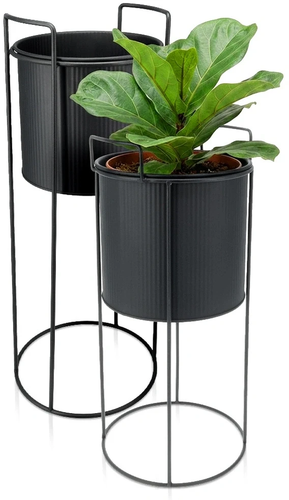 Home Styling Collection Gėlių stovai su išimamais vazonais, juodi, 20,5 × 20,5 × 50,5 cm ir 18,5 × 18,5 × 39,5 cm, 2 vnt.