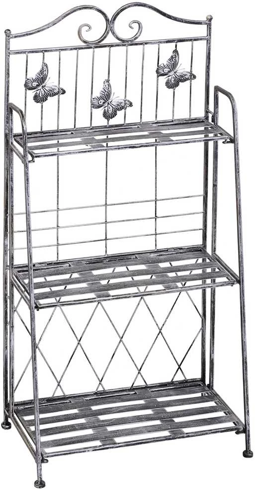Outsunny augalų stovas, metalinis 3 pakopų gėlių stovas, gėlių laiptai sodui, pilkas, 44x25x96 cm