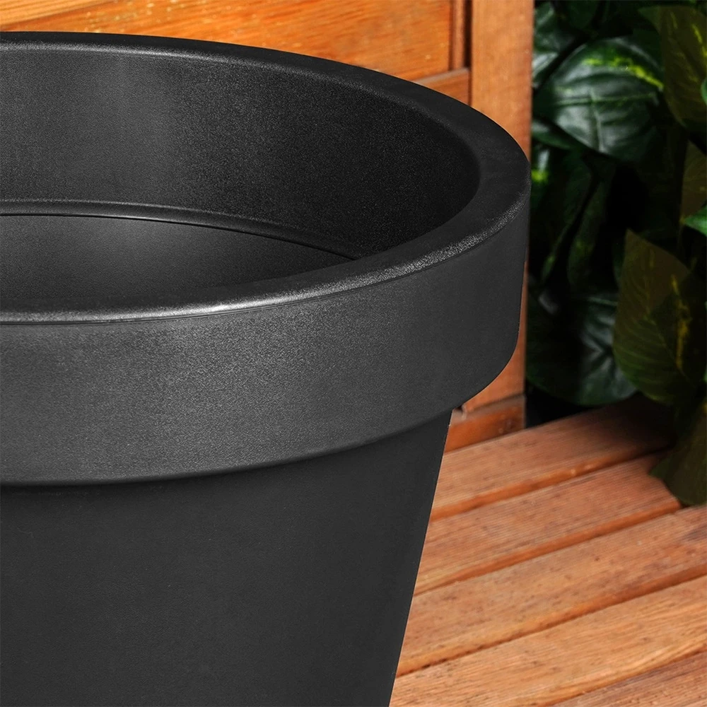 Mondex Juodas apvalus plastikinis gėlių vazonas 39 cm - Sodo vazonas