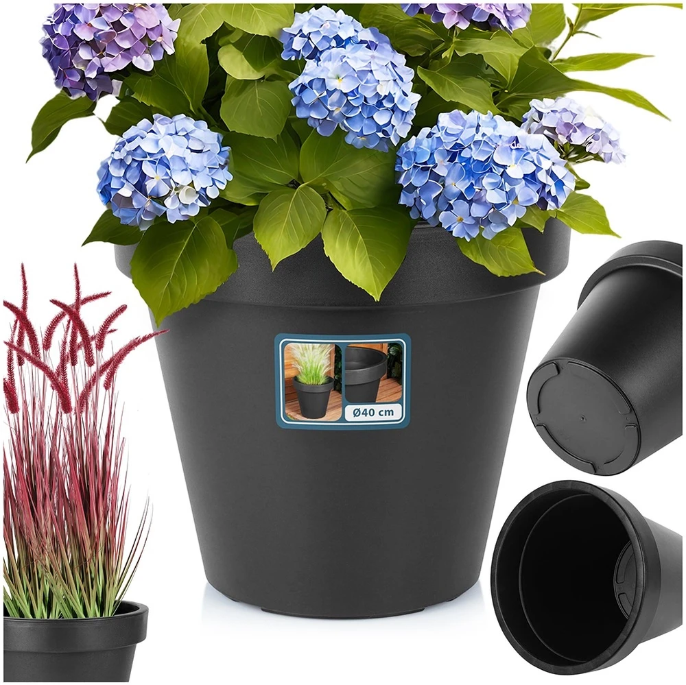 Mondex Juodas apvalus plastikinis gėlių vazonas 39 cm - Sodo vazonas