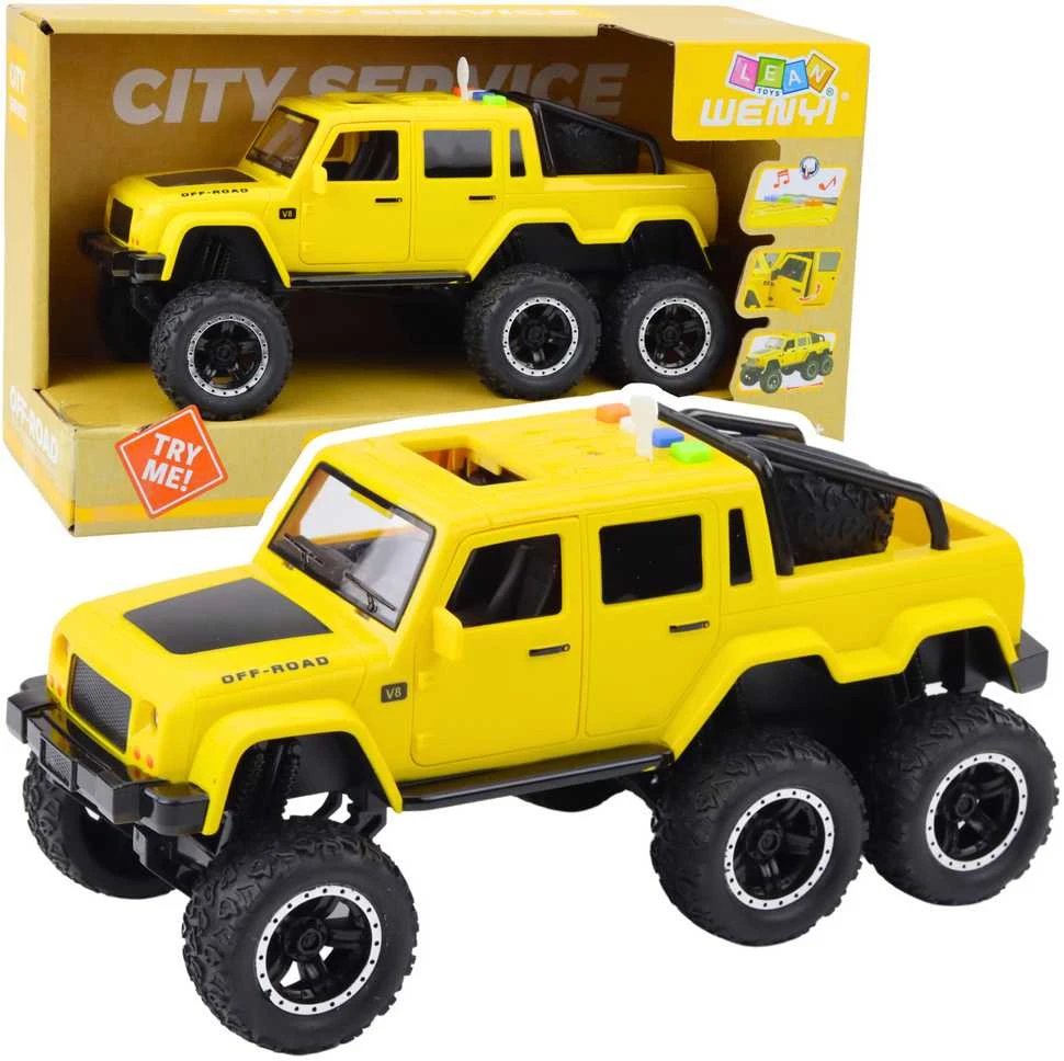 Lean Toys Geltonas 6x6 visureigis su garso ir šviesos efektais
