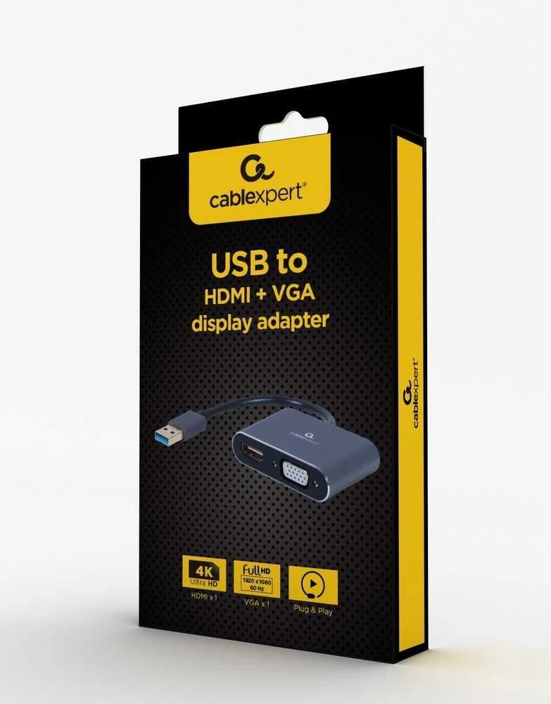 Gembird Cablexpert | USB ekrano adapteriai | A-USB3-HDMIVGA-01 | USB 3.0 A tipo | 0,15 m