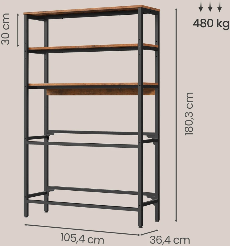 Gėrimų dėžių lentyna 2 lygių, 6 dėžėms, ruda–juoda, 36,4 x 105,4 x 180,3 cm