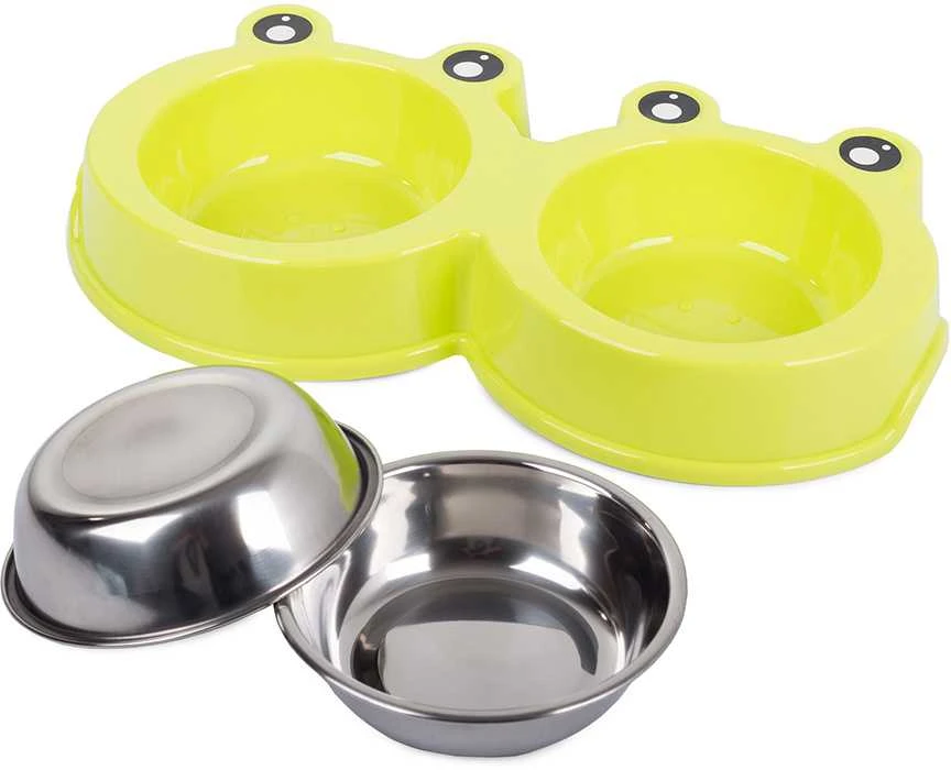 Dvigubas maisto ir vandens dubenėlių rinkinys šunims ir katėms 0,3l x 2
