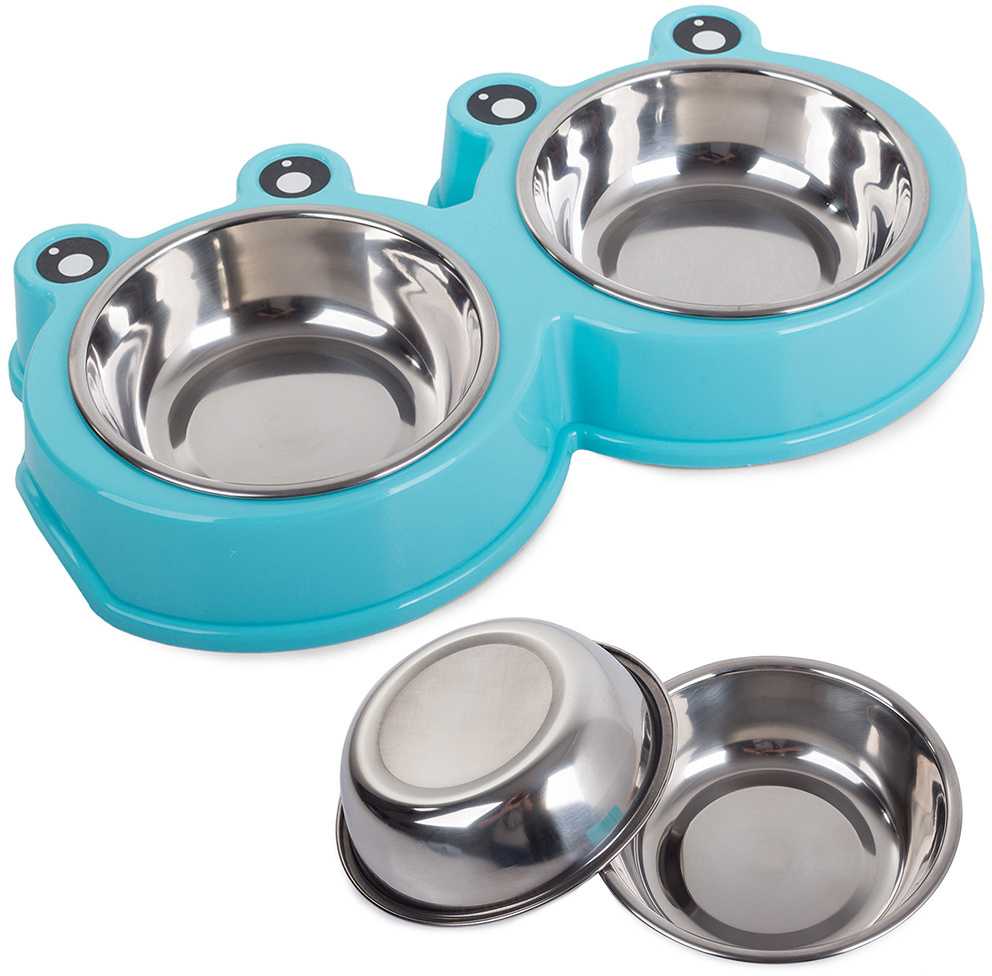 Dvigubas šuns ir katės metalinis dubenėlis 0,175l x 2