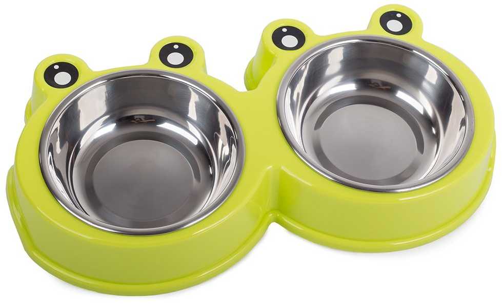 Dvigubas šunų ir kačių dubenėlis, 0,175 l x 2, žalias