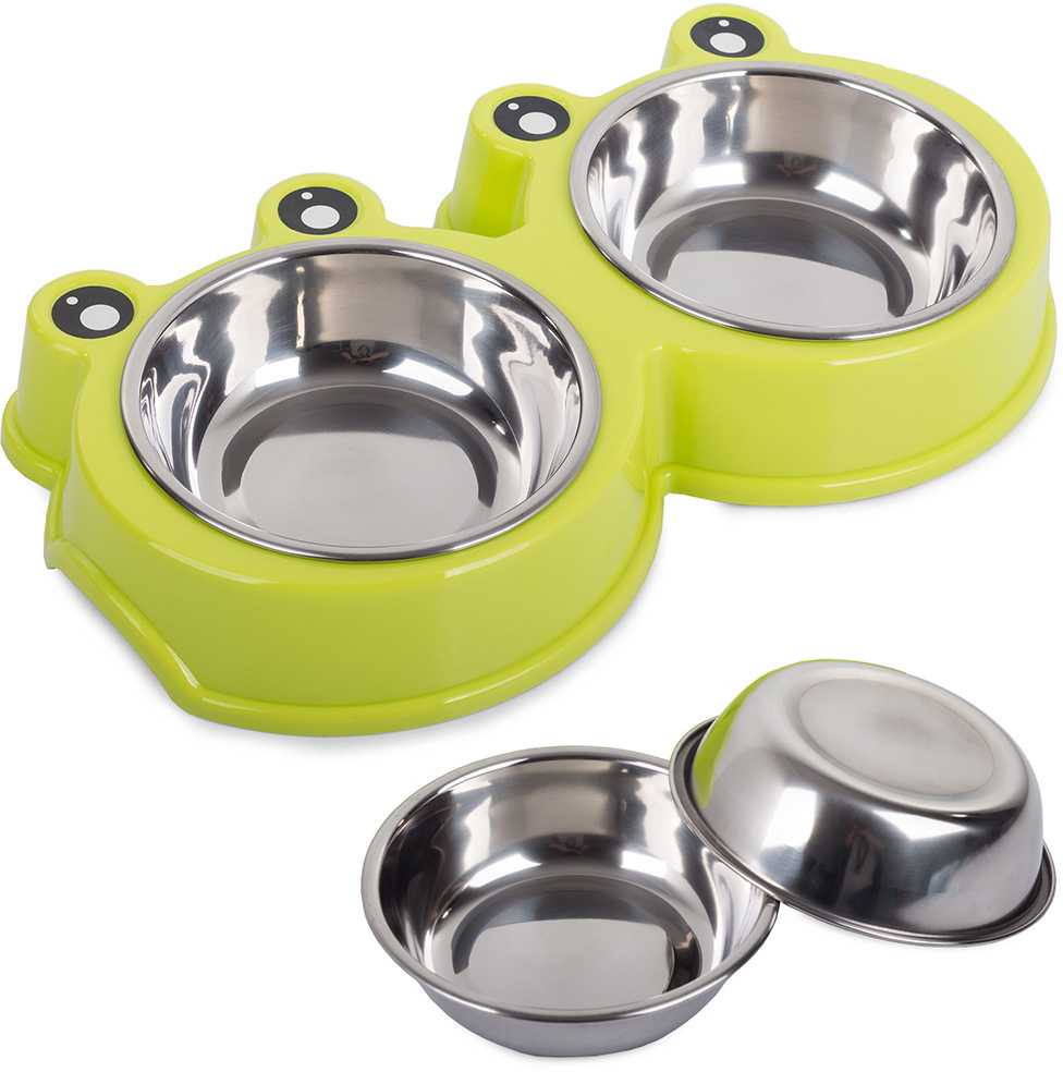 Dvigubas šunų ir kačių dubenėlis, 0,175 l x 2, žalias
