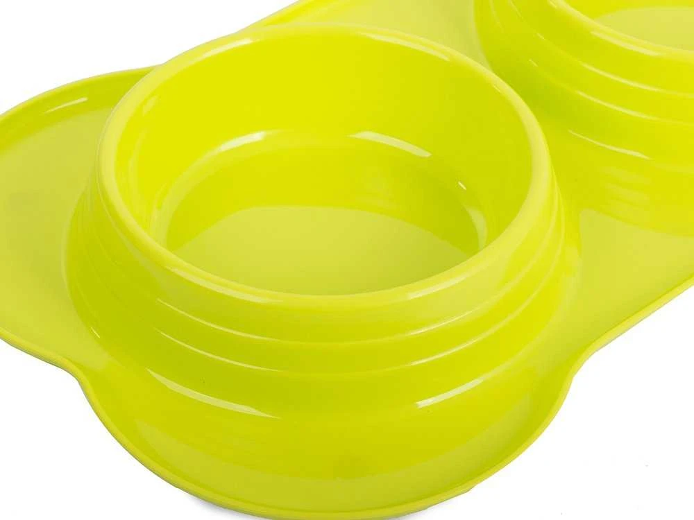 Dvigubas šunų ir kačių dubenėlių rinkinys su pagrindu 0,4 l x 2