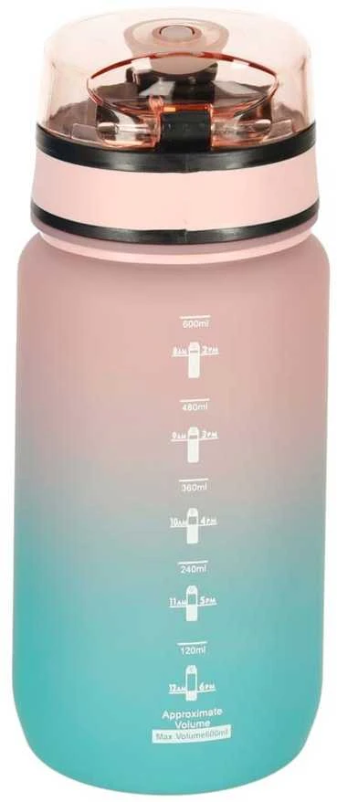 Buteliukas na wodę bidon ze słomką laikikliu sportowy 600ml rožinė-mėlyna