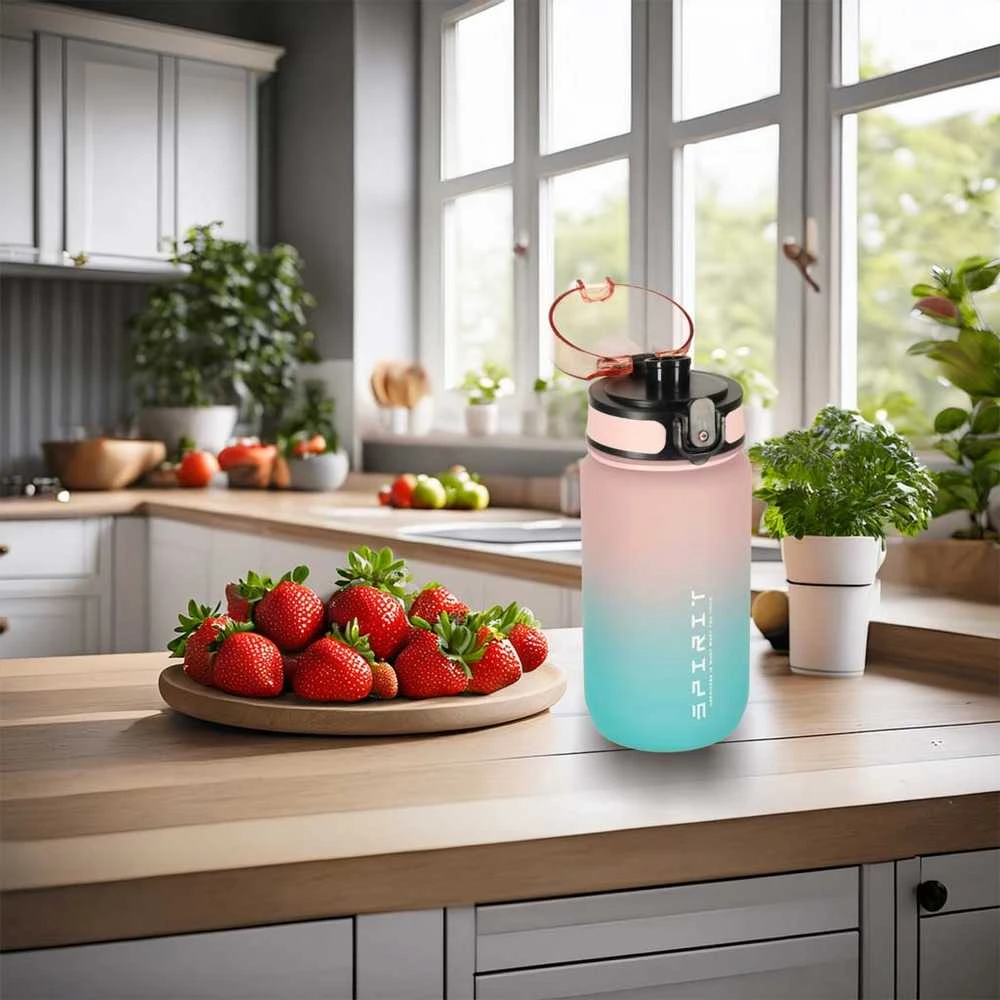 Buteliukas na wodę bidon ze słomką laikikliu sportowy 600ml rožinė-mėlyna