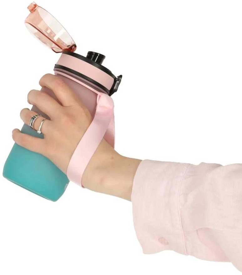 Buteliukas na wodę bidon ze słomką laikikliu sportowy 600ml rožinė-mėlyna