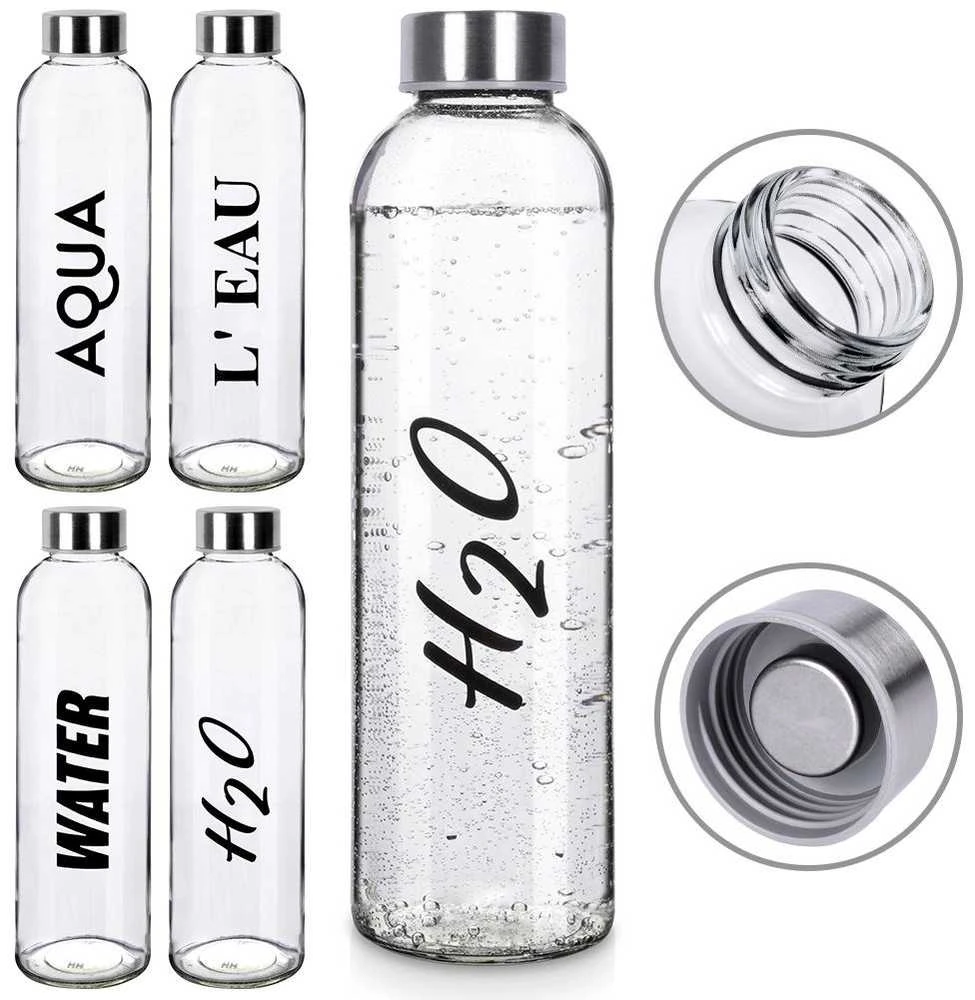 Gertuvė Excellent Houseware Stiklinis vandens butelis 700 ml su metaliniu dangteliu