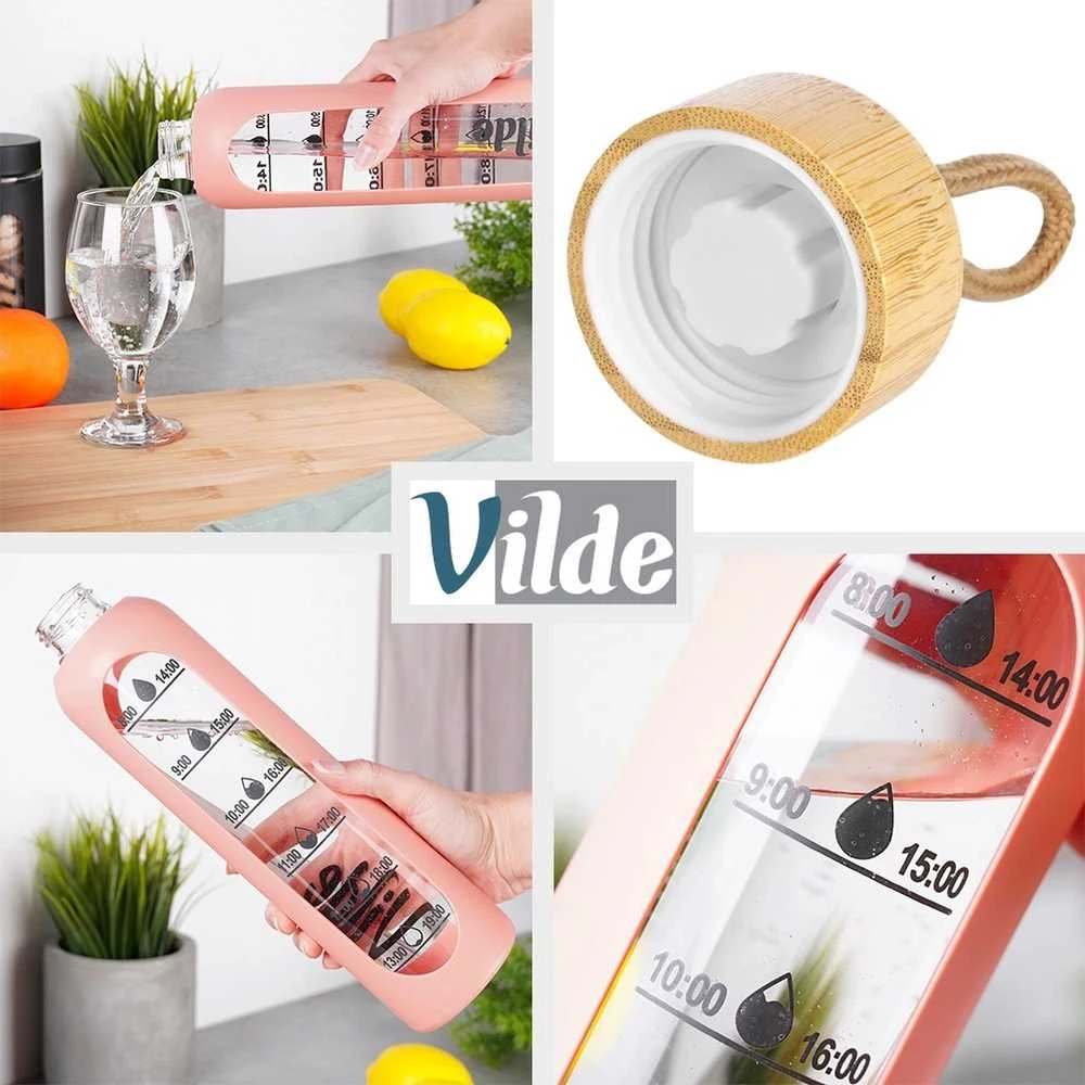 Gertuvė Stiklinis vandens butelis Vilde su silikoniniu dėklu, 1 l