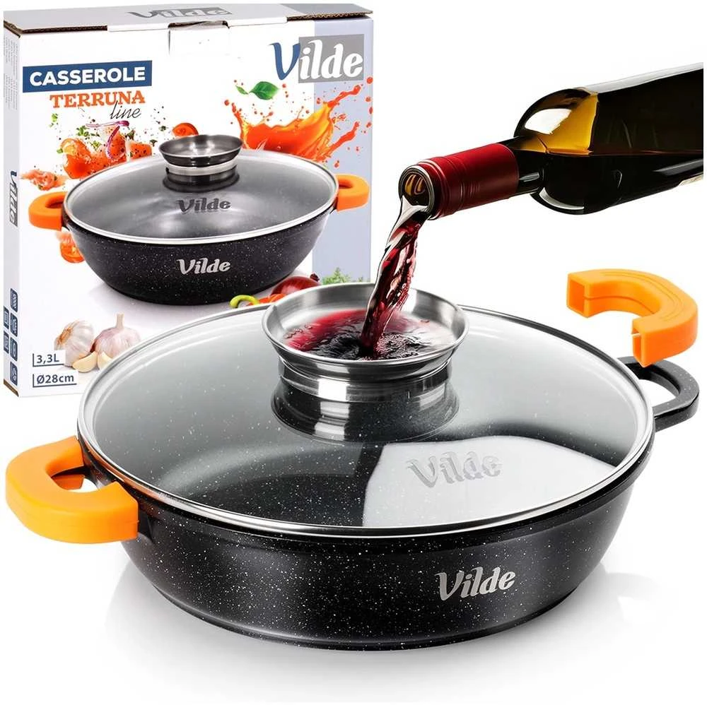 Vilde Gili granitinė keptuvė su stikliniu dangčiu Terruna Aroma 28 cm, 3,3 l