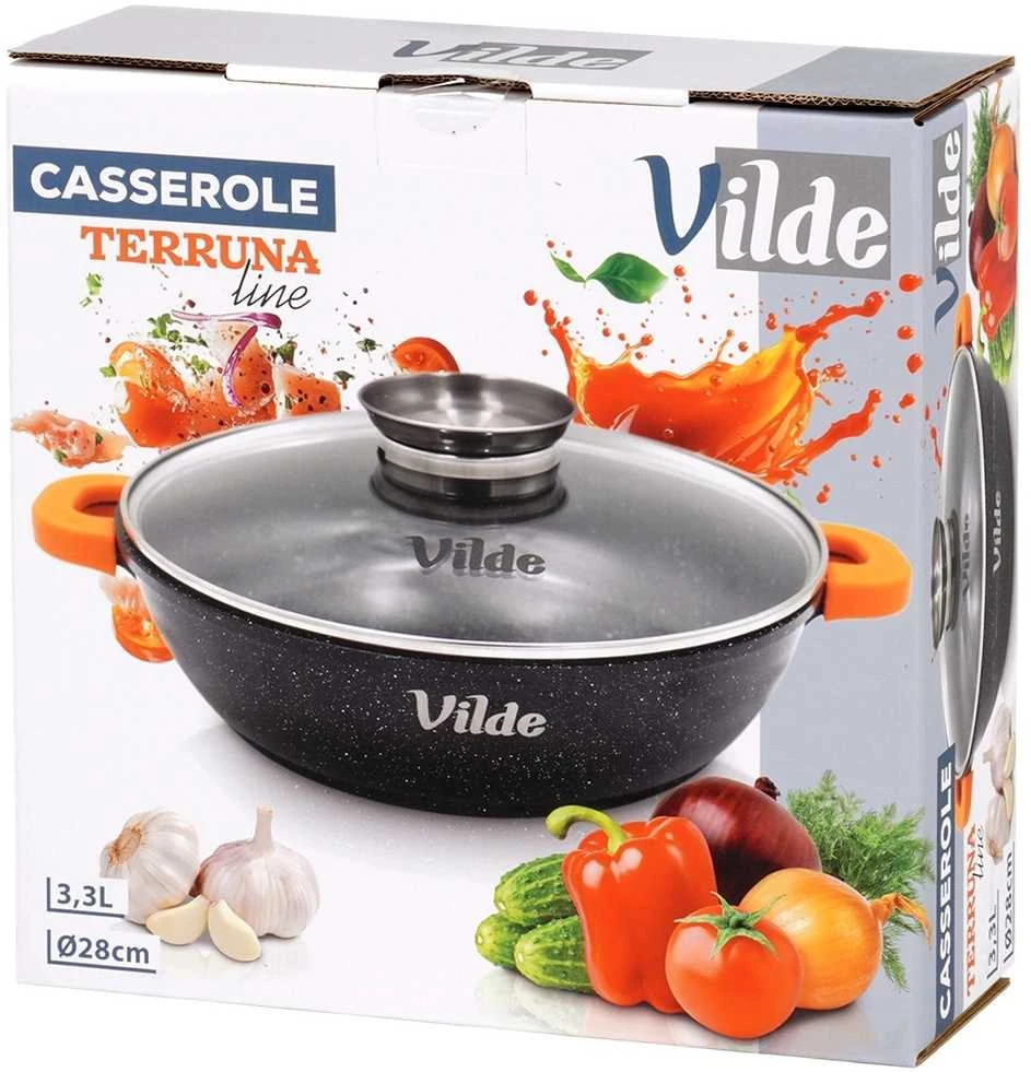 Vilde Gili granitinė keptuvė su stikliniu dangčiu Terruna Aroma 28 cm, 3,3 l