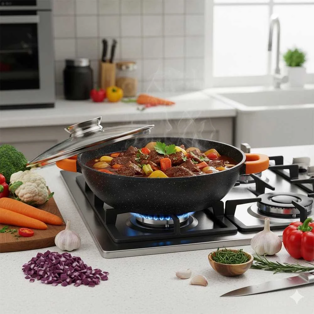 Vilde Gili granitinė keptuvė su stikliniu dangčiu Terruna Aroma 28 cm, 3,3 l