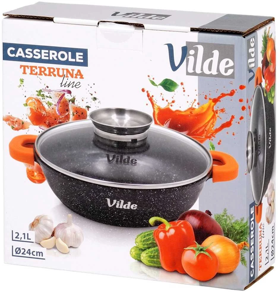 Vilde Gili granitinė keptuvė su stiklo dangčiu Terruna Aroma 24 cm, 2,1 l