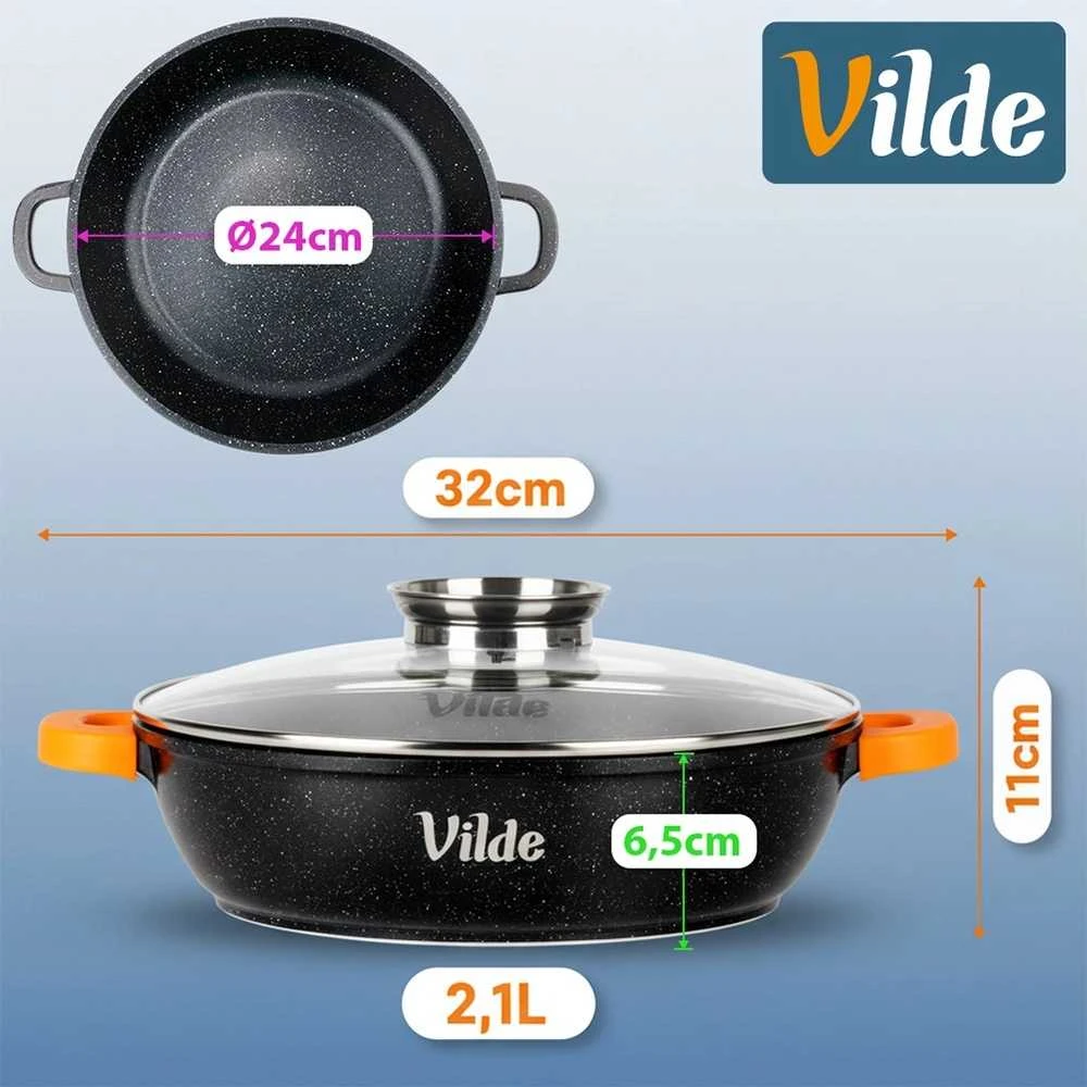 Vilde Gili granitinė keptuvė su stiklo dangčiu Terruna Aroma 24 cm, 2,1 l