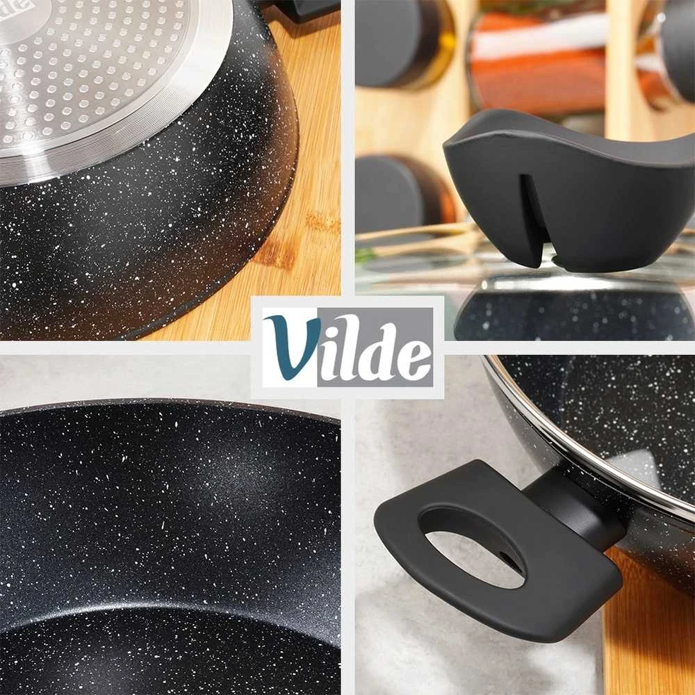 Nava Gili Vilde Juodas Line 28 cm granitinė keptuvė su stiklo dangčiu, 3,5 l