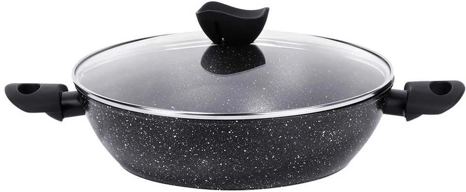 Nava Gili Vilde Juodas Line 28 cm granitinė keptuvė su stiklo dangčiu, 3,5 l