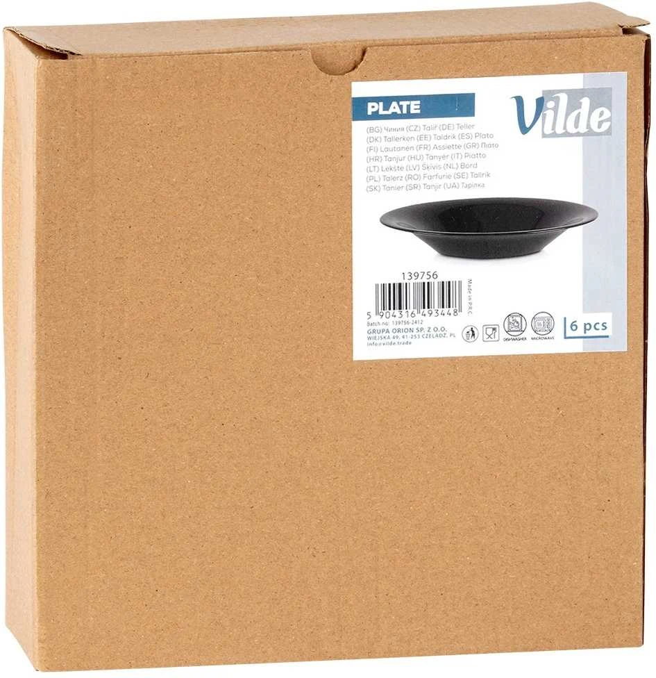 Gilių juodų stiklinių lėkščių komplektas Vilde, 21,5 cm, 400 ml, 6 vnt.