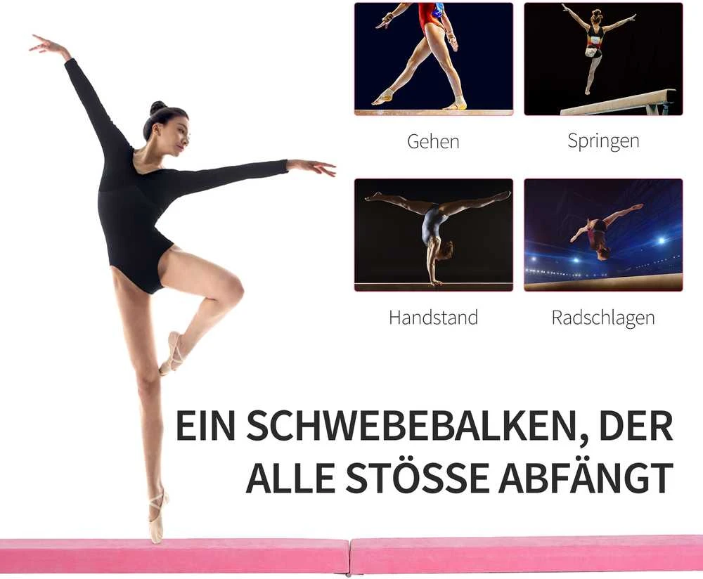 HOMCOM gimnastikos buomas 210 cm, sulankstomas, skirtas naudoti patalpose ir lauke, balanso buomas iki 120 kg, rožinis
