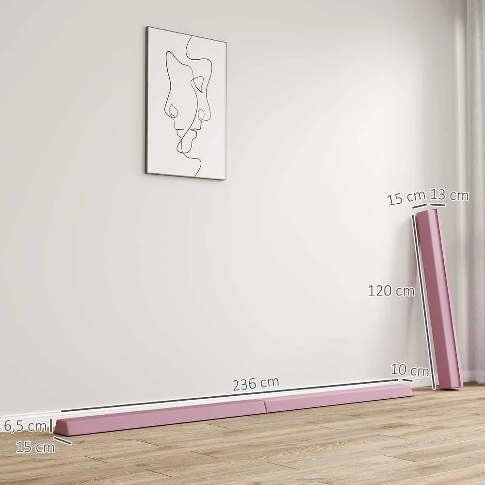 SPORTNOW 236 cm sulankstomas gimnastikos buomas, nešiojamas balanso buomas, neslystantis, iki 80 kg, vaikams nuo 3 metų, vidaus ir lauko, rožinis
