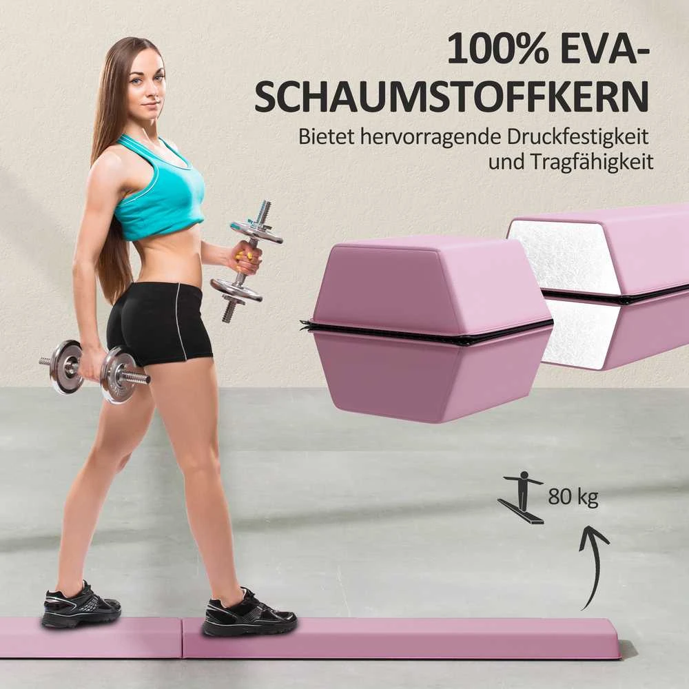 SPORTNOW 236 cm sulankstomas gimnastikos buomas, nešiojamas balanso buomas, neslystantis, iki 80 kg, vaikams nuo 3 metų, vidaus ir lauko, rožinis