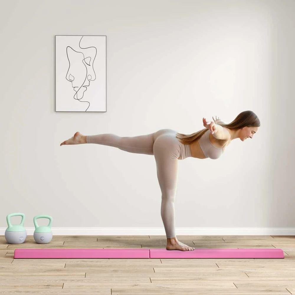SPORTNOW 236 cm sulankstomas balanso buomas, nešiojamas gimnastikos buomas, neslystantis, iki 80 kg, vaikams nuo 3 metų, vidaus ir lauko naudojimui, šviesiai raudona