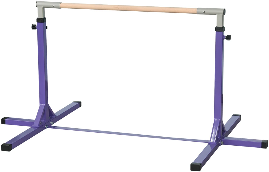 HOMCOM gimnastikos horizontalusis strypas, 13 pakopų reguliuojamo aukščio horizontalusis strypas, horizontalusis strypas pagamintas iš medžio ir tvirtos plieninės konstrukcijos, apkrova iki 75 kg, skirtas 3+ vaikams, skirtas patalpoms, lauke, violetinės spalvos