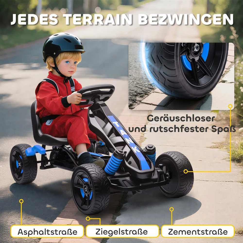 AIYAPLAY vaikiškas pedalinis kartingas su stabdžiais, neslystantys ratai, metalinis rėmas, 3-6 metai, mėlynas