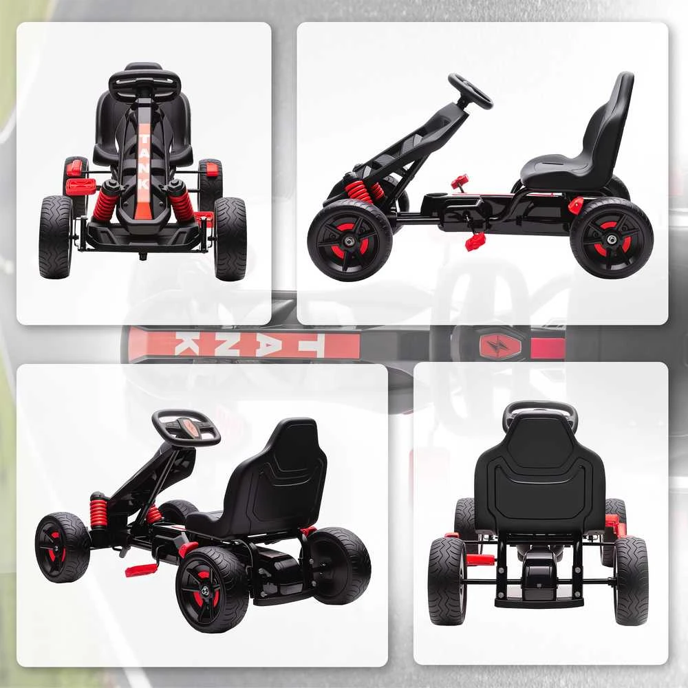 AIYAPLAY Gokartas su pedalais, vaikiškas pedalinis automobilis su stabdžiais, neslystantys ratai, metalinis rėmas, 3-6 metai, raudonas