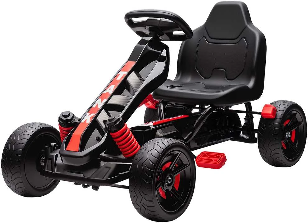 AIYAPLAY Gokartas su pedalais, vaikiškas pedalinis automobilis su stabdžiais, neslystantys ratai, metalinis rėmas, 3-6 metai, raudonas