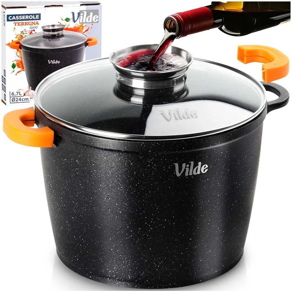 Granitinis puodas su stikliniu dangčiu Vilde Terruna Aroma 24 cm, 6,7 l