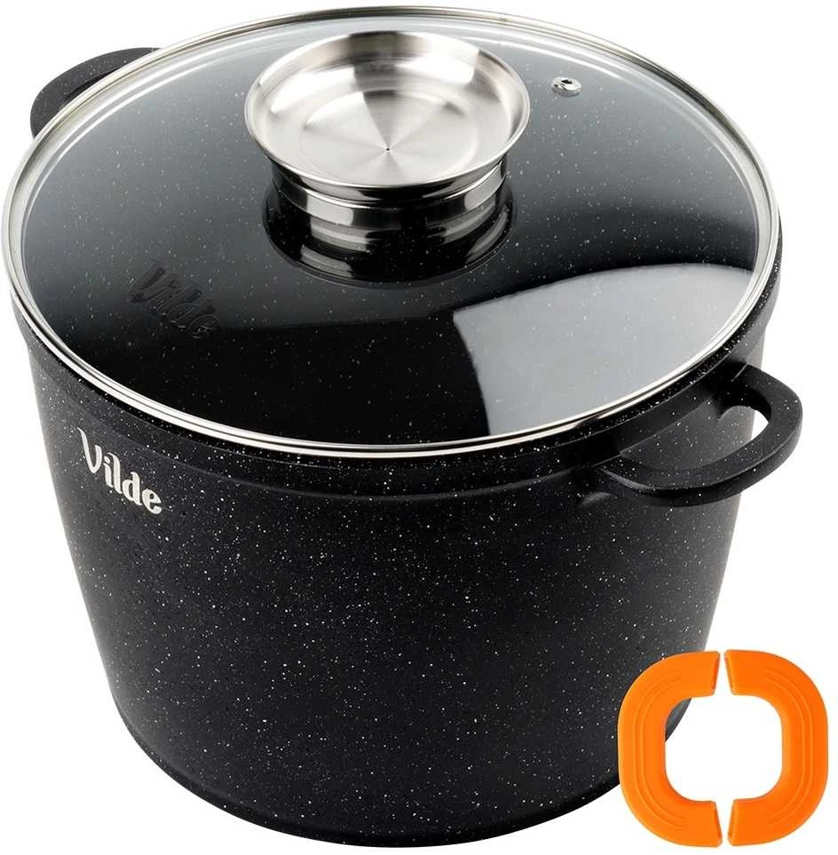 Granitinis puodas su stikliniu dangčiu Vilde Terruna Aroma 24 cm, 6,7 l