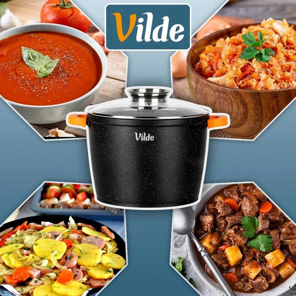 Granitinis puodas su stikliniu dangčiu Vilde Terruna Aroma 24 cm, 6,7 l
